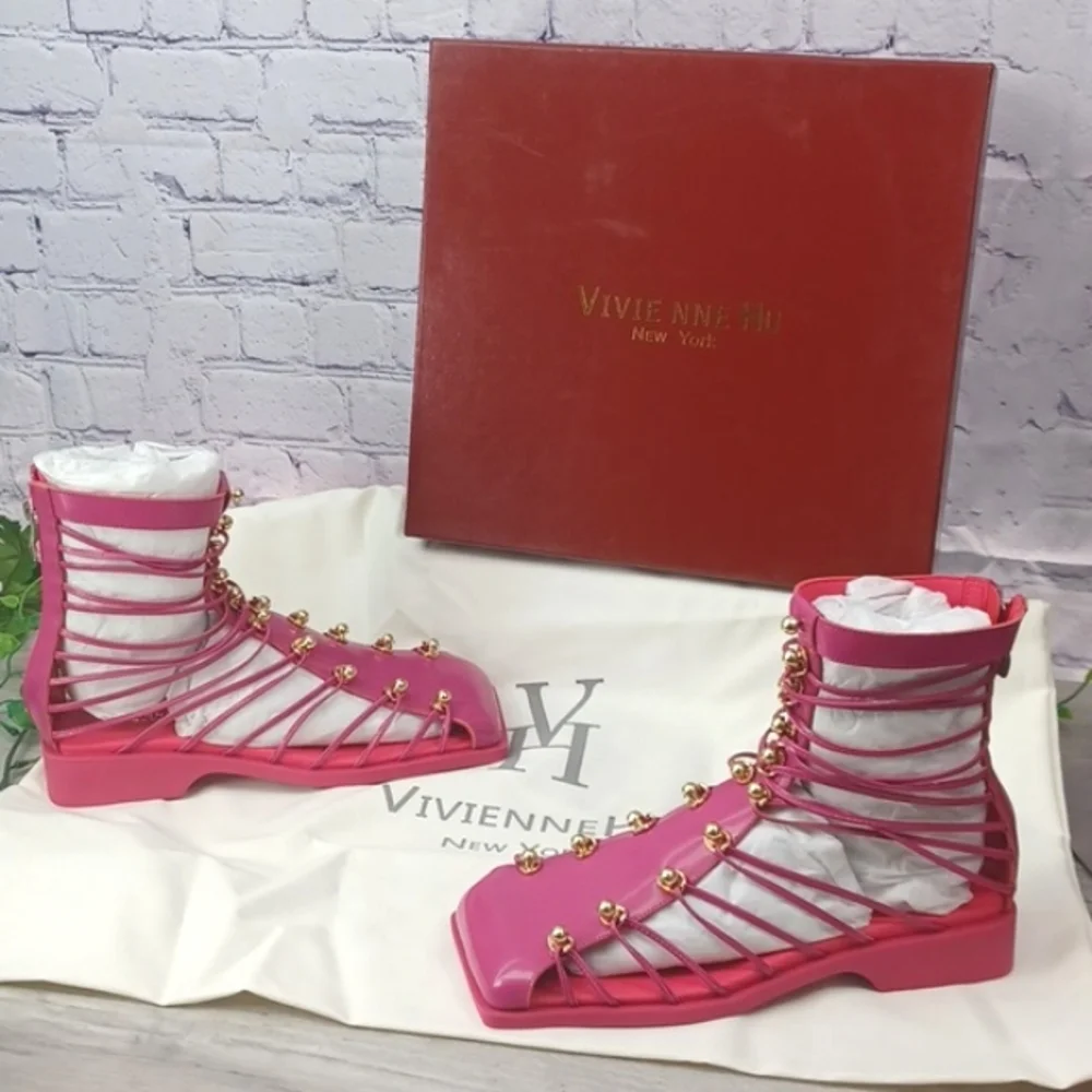 Vivienne Hu VHNY Leather Cage Sandals Fuchsia NIB